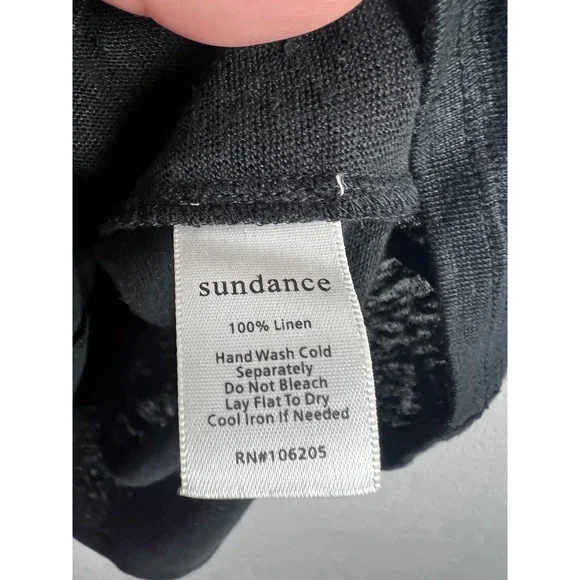 Sundance Black V-Neck Ruffle Neck Top Size Medium 100% Linen Short Sleeve - Picture 3 of 6